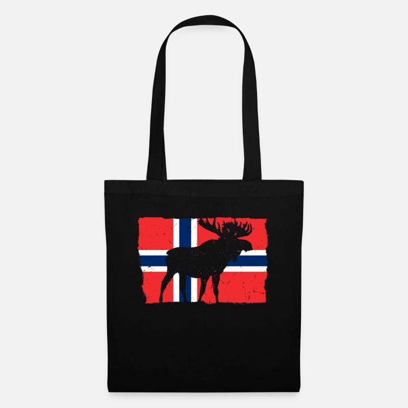 Norwegen Flagge Elch Tier Urlaub - Stoffbeutel - Schwarz