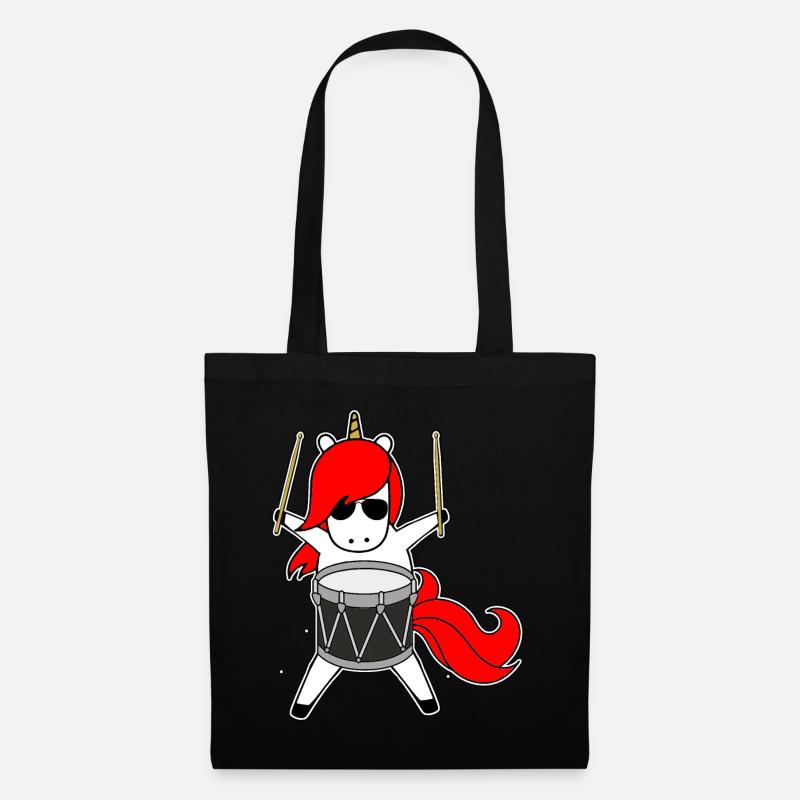 Drummer Einhorn - Einhorn liebt Schlagzeug - Stoffbeutel - Schwarz