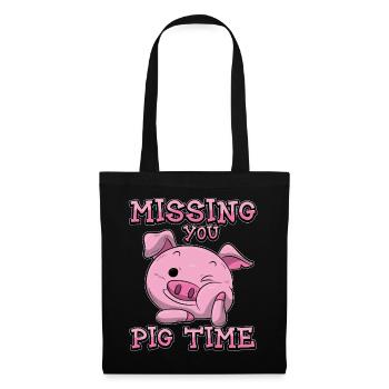 Missing You Pig Time| Rosa Schweinchen - Stoffbeutel - Schwarz - Vorne