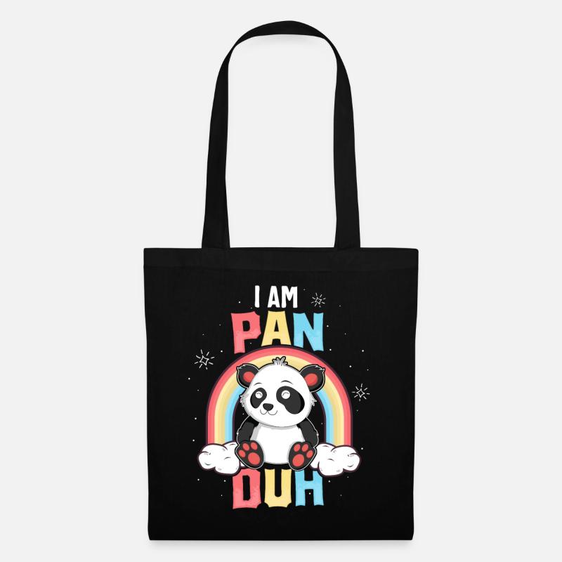 Ich bin Pan Duh T-Shirt Panda Pansexual Pride Rainbow - Stoffbeutel - Schwarz