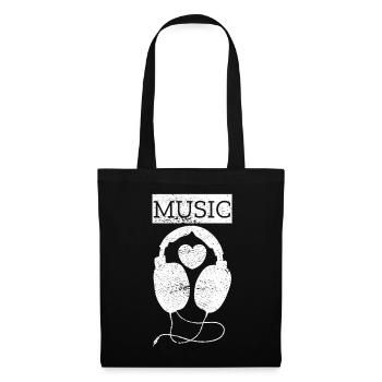 Casque musique musique coeur instrument pop rock cadeau - Sac en tissu - noir - Devant