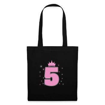 Geburtstag 5 Jahre Mädchen mit Krone in Rosa - Stoffbeutel - Schwarz - Vorne