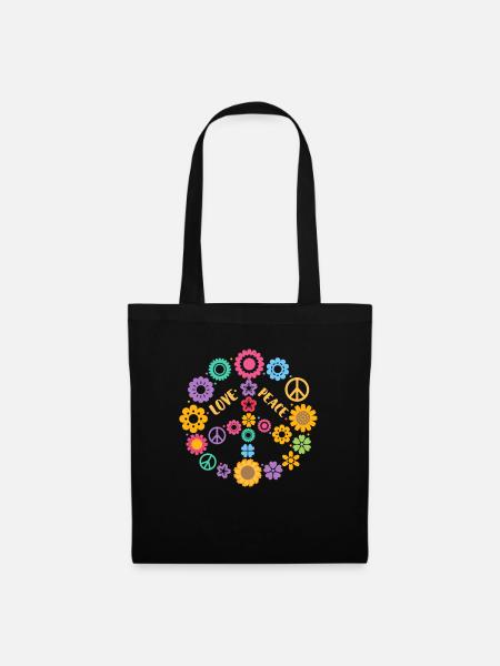 70er Jahre 70s Peace Love Hippie Geschenk - Stoffbeutel - Schwarz