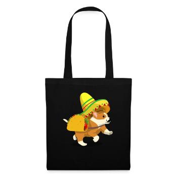 Corgi liebt Taco und Sombrero Mexiko Geschenk - Stoffbeutel - Schwarz - Vorne