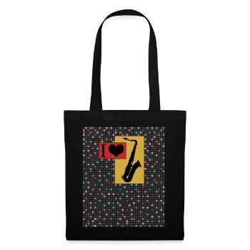 I love saxophone. Saxophone and heart on raster - Tote Bag - black - Front