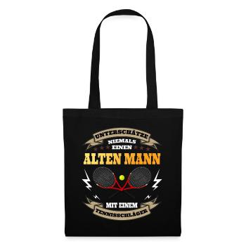 Alter Mann mit Tennisschläger - Tennisspieler - Stoffbeutel - Schwarz - Vorne