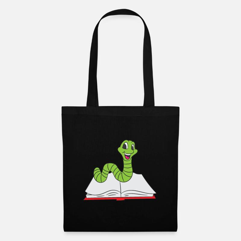 Bücherwurm krabbelt durch ein rotes Buch - Stoffbeutel - Schwarz