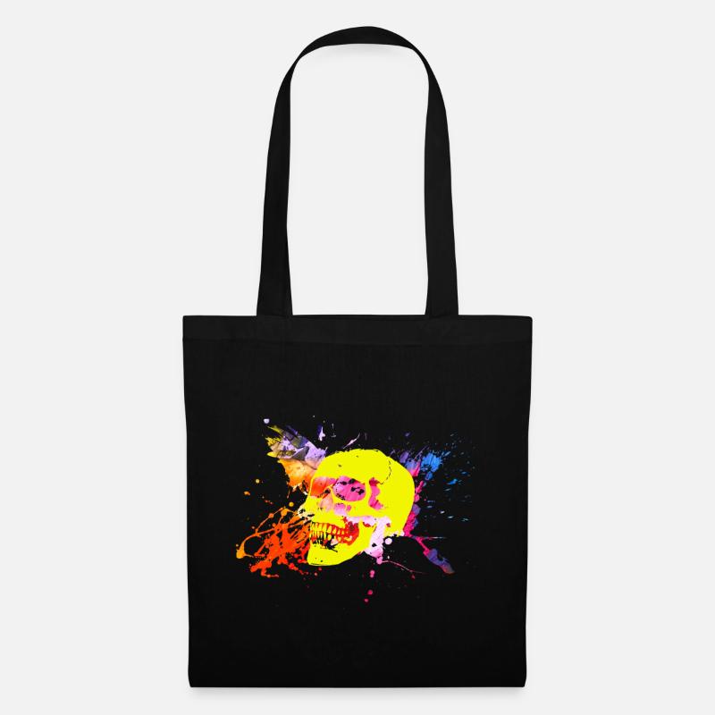 Schädel Splash Neon Farben - Stoffbeutel - Schwarz