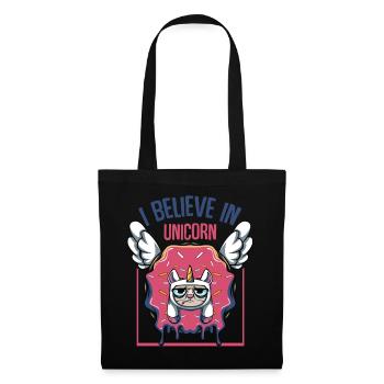 I Believe In Unicorn | Donut Katzen Candy Geschenk - Stoffbeutel - Schwarz - Vorne