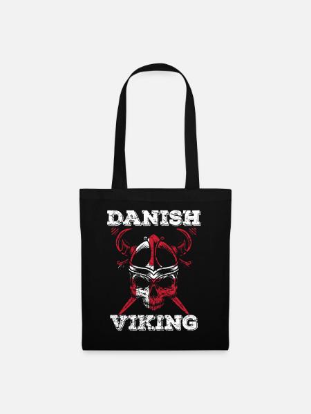 Dänemark Flagge Totenkopf Skull Wikinger - Stoffbeutel - Schwarz