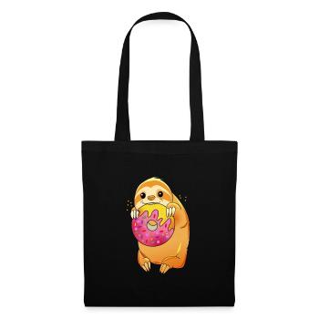 Faultier Comic Donut Süßigkeiten Essen Geschenk - Stoffbeutel - Schwarz - Vorne