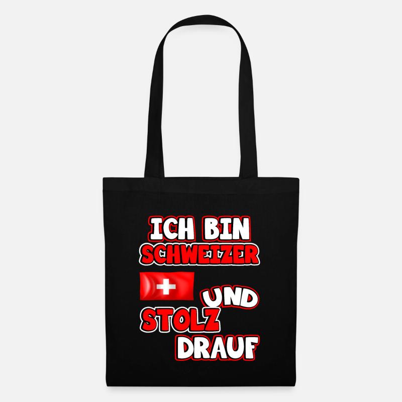 Schweiz Flagge. Ich bin Schweizer und stolz drauf. - Stoffbeutel - Schwarz