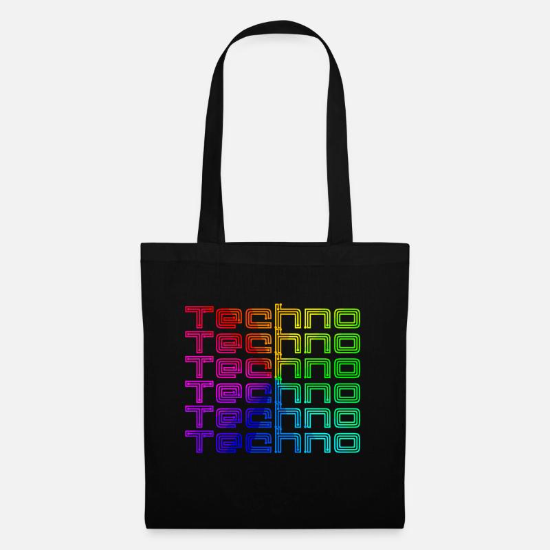 Techno Musik Bass Regenbogen Neon Geschenk - Stoffbeutel - Schwarz