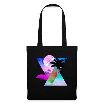 Vaporwave Dolphin 80's hypnotic Sunset scene - Tote Bag - black - Front