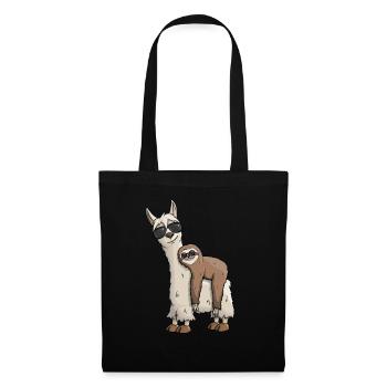 Lama mit Faultier und Sonnenbrille Funky Hipster - Stoffbeutel - Schwarz - Vorne