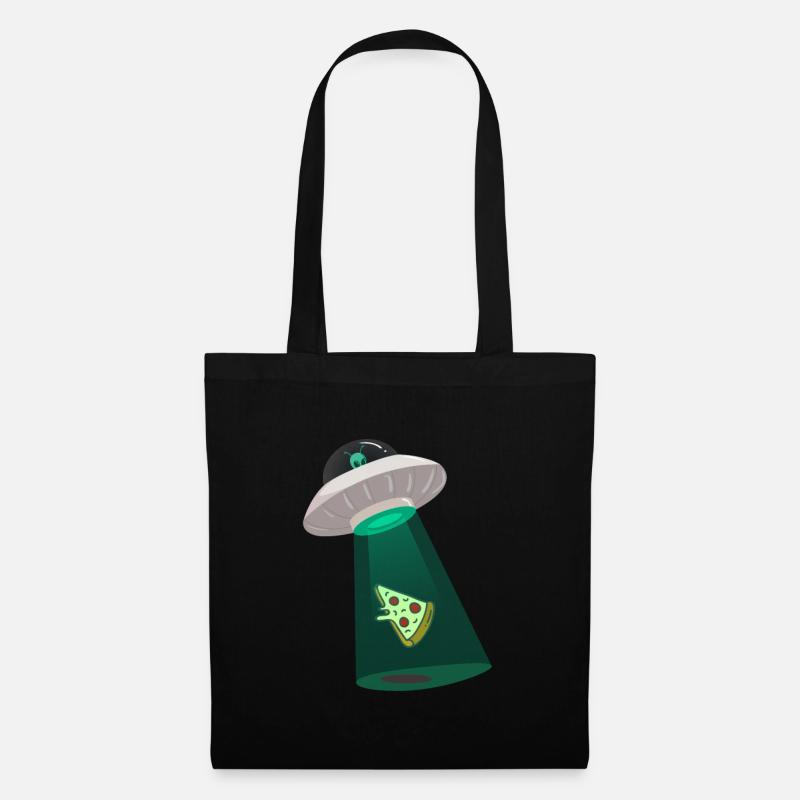 Pizza alien with UFO - Pizza Alien mit UFO - Stoffbeutel - Schwarz