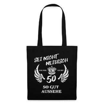 50. Geburtstag. mit 50 gut aussehen. Geschenk - Stoffbeutel - Schwarz - Vorne