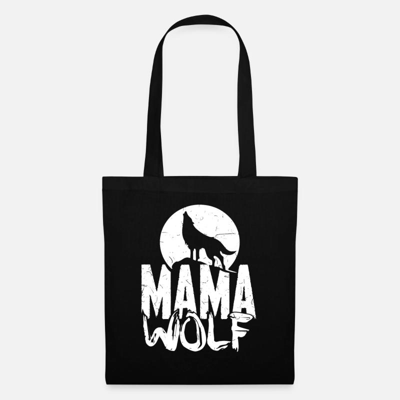 Mama Wolf Geschenk Familie Muttertag Kinder - Stoffbeutel - Schwarz