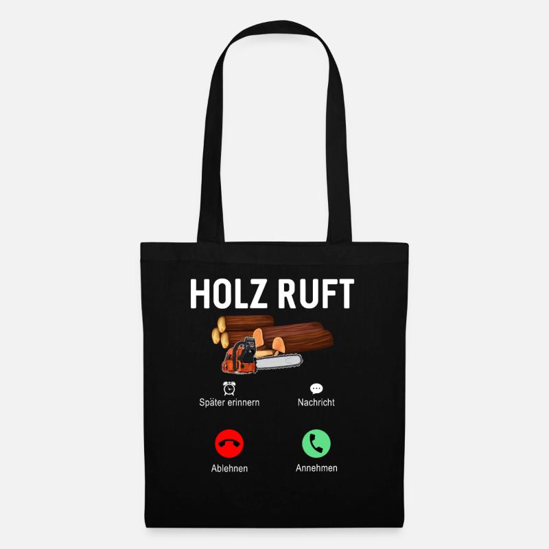 Holz ruft an Telefon - Stoffbeutel - Schwarz