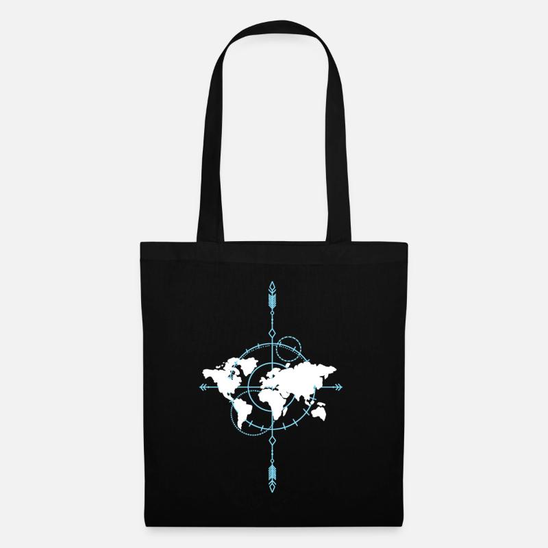Great world map with compass gift for travelers - Tote Bag - black
