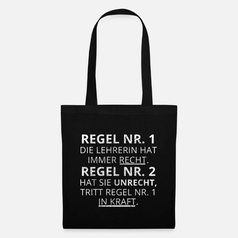 Lehrerin Lustig Geschenk Regeln - Stoffbeutel - Schwarz