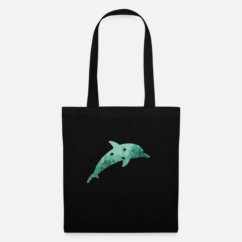 Delfin Delphin - Stoffbeutel - Schwarz