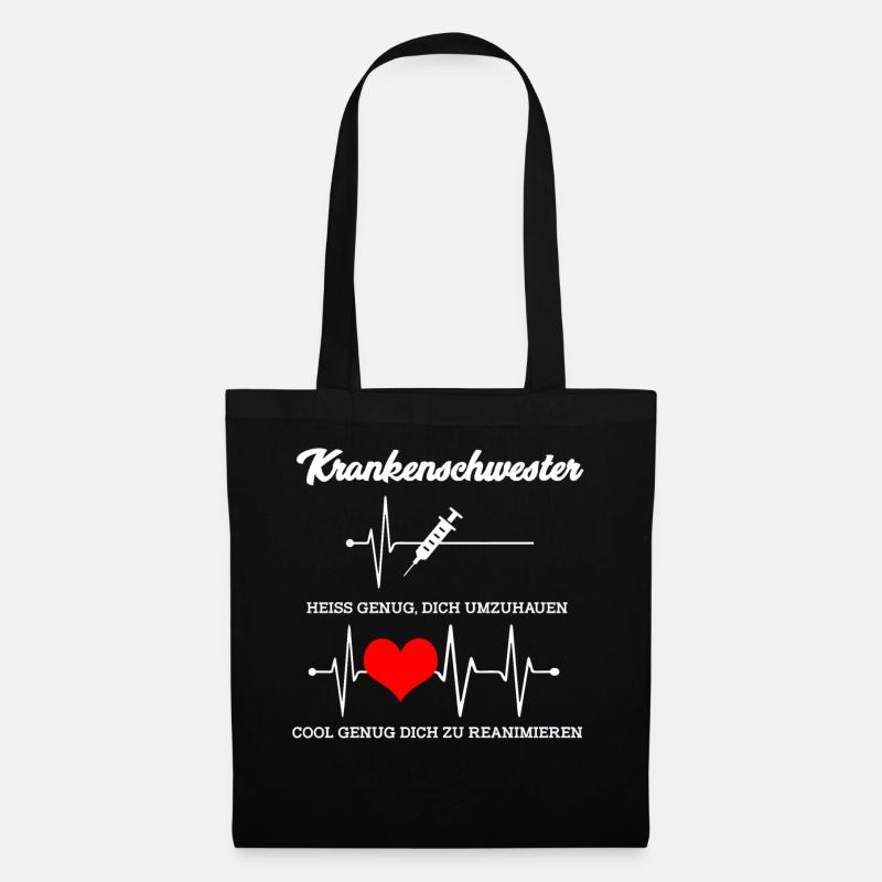 Krankenschwester EKG Herzschlag lustiger Geschenk - Stoffbeutel - Schwarz