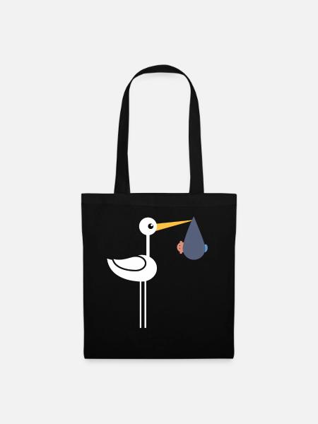 Storch mit Baby - Stoffbeutel - Schwarz