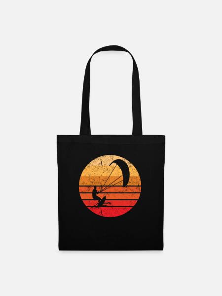 Retro Kiteboarding, Kitesurfer, Sonnenuntergang - Stoffbeutel - Schwarz