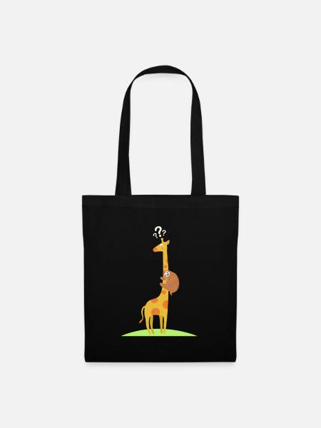 Faultier Giraffe Hängen Lustig Müde - Stoffbeutel - Schwarz