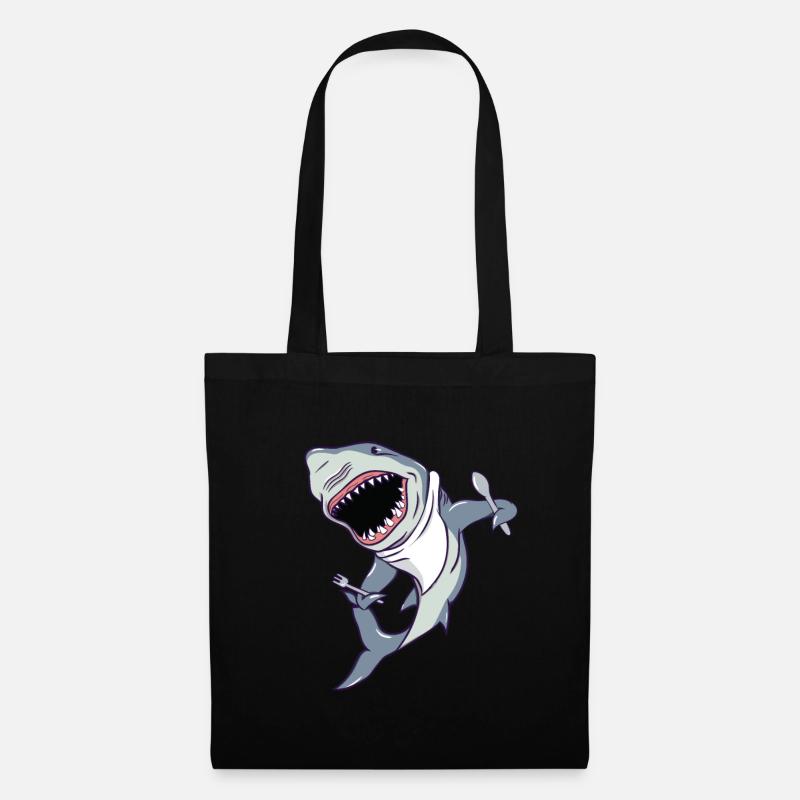 big white shark with knife, fork and apron - Tote Bag - black