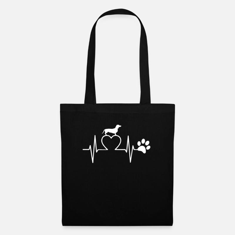 Dackel Herzschlag Heartbeat Dachshund Geschenk - Stoffbeutel - Schwarz