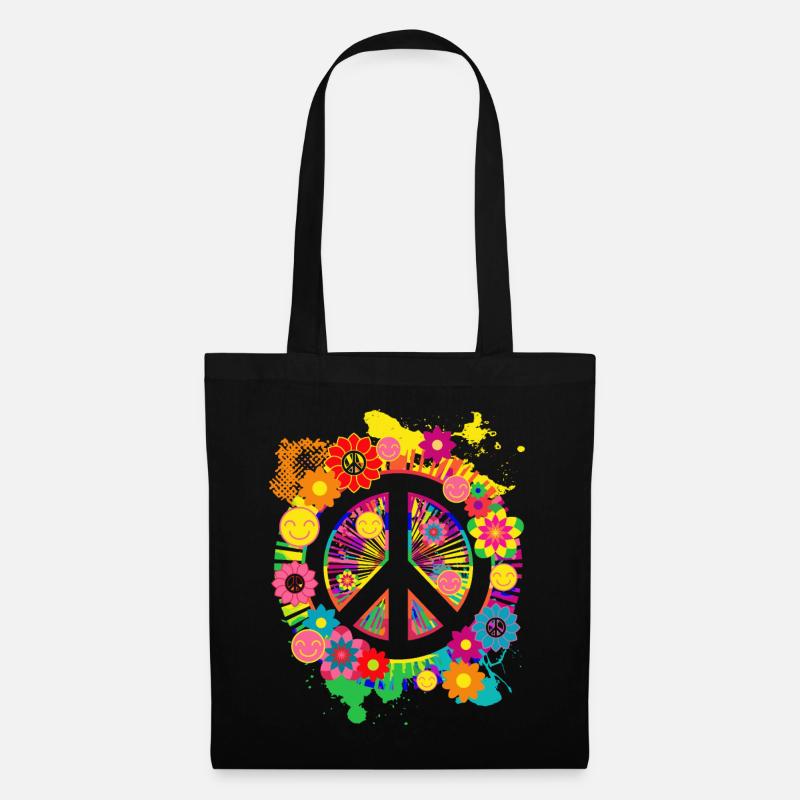 Friedenszeichen Hippie 70er Geschenkartikel - Stoffbeutel - Schwarz