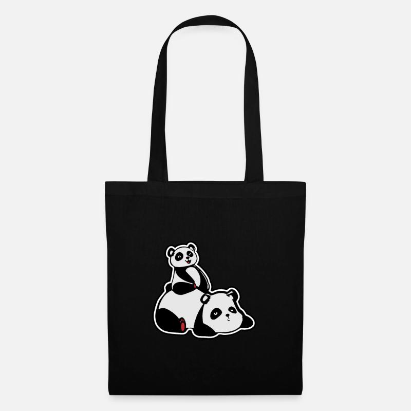 Panda mit Kind - Stoffbeutel - Schwarz