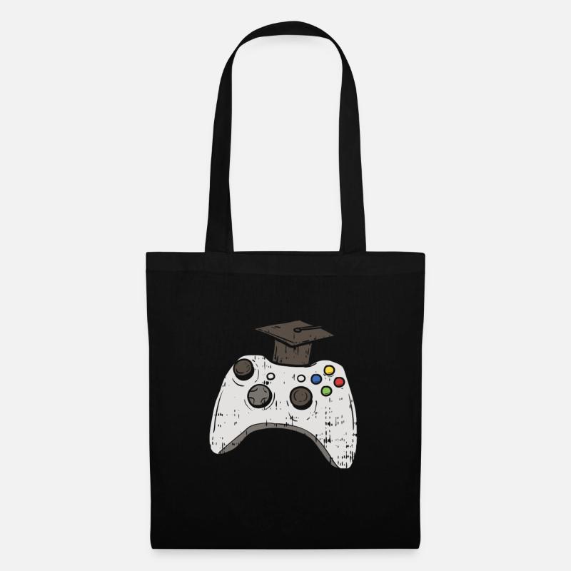 Zocker Gamer Abschluss Hut Gamepad mit Doktorhut - Stoffbeutel - Schwarz
