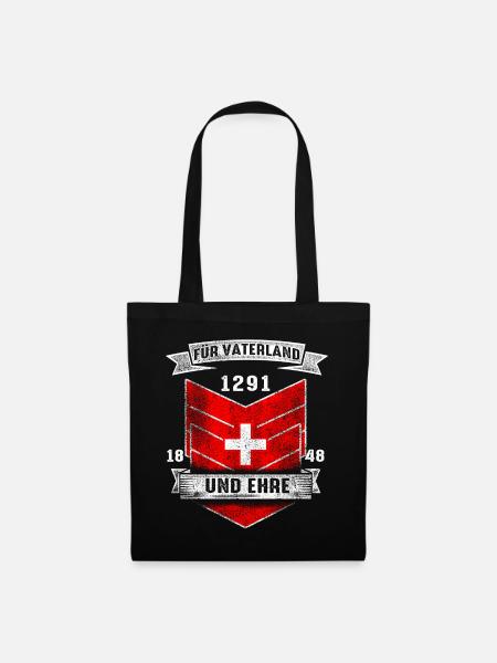 1291 Schweiz Flagge Vaterland Ehre Stolz Geschenk - Stoffbeutel - Schwarz