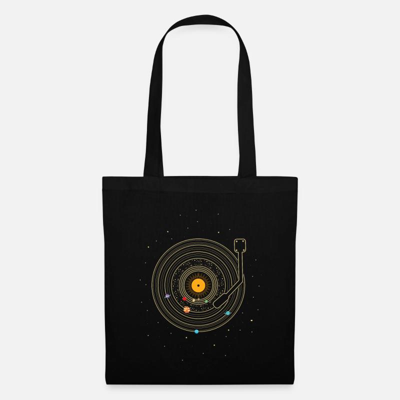 Vinyl Schallplatte als Sonnensystem mit Planeten - Stoffbeutel - Schwarz