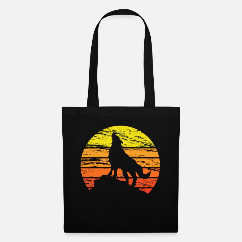 Wolf Sonnenuntergang - Stoffbeutel - Schwarz