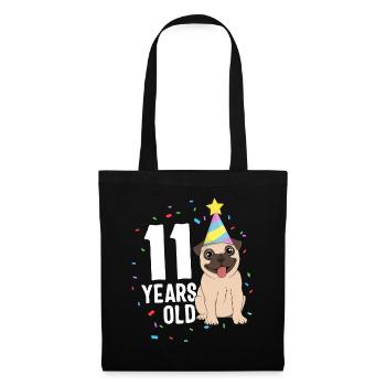 11ème anniversaire de fête d'amant de chien de carlin - Sac en tissu - noir - Devant