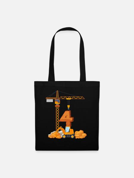 Bagger Geburtstagsgeschenk 4 Jahre Baustelle - Stoffbeutel - Schwarz