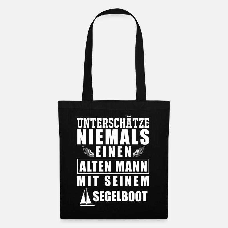 Alter Mann mit Segelboot - Stoffbeutel - Schwarz