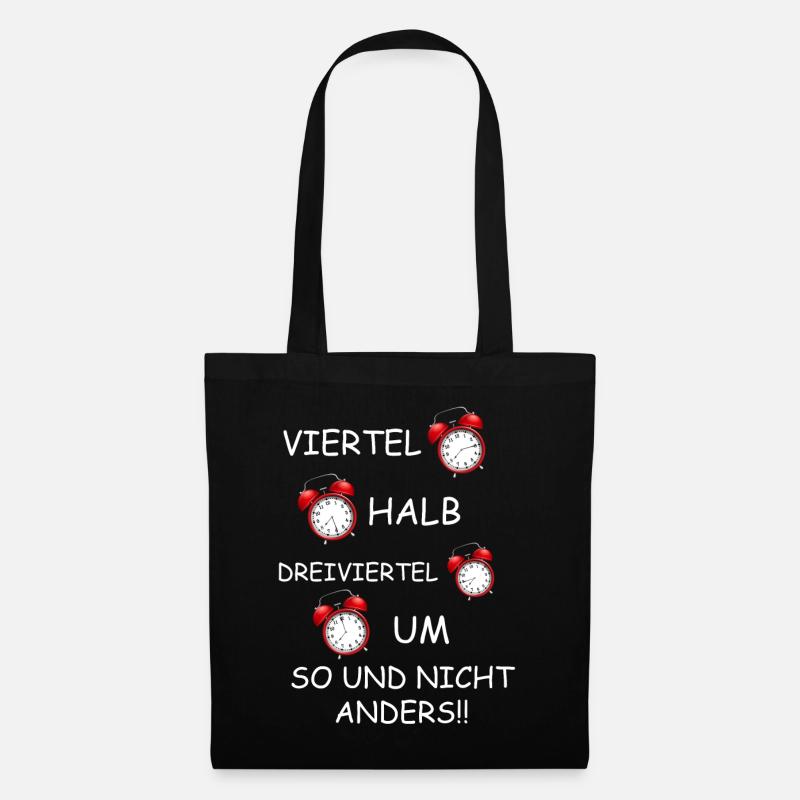 Uhrzeit im Osten , DDR Viertel Halb Dreiviertel - Stoffbeutel - Schwarz