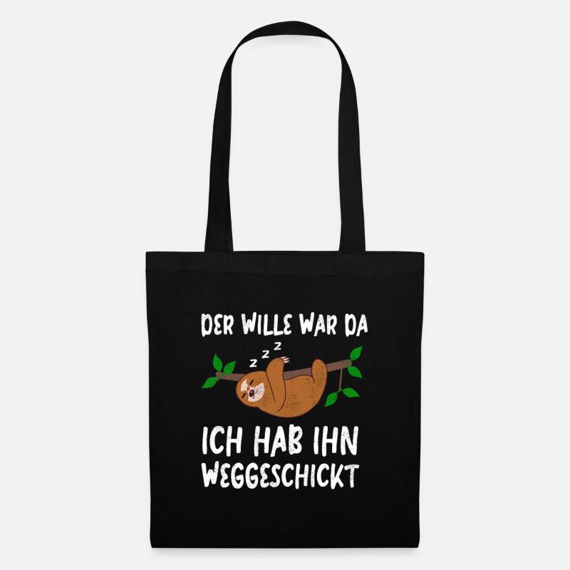 Der Wille war da Faultier - Stoffbeutel - Schwarz