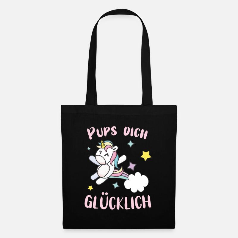 Pups dich gluecklich Einhorn - Stoffbeutel - Schwarz