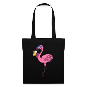 Flamingo mit Sonnenbrille trinkt Bier - Stoffbeutel - Schwarz - Vorne