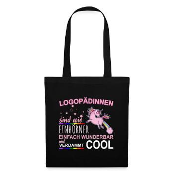 Logopädin Einhorn Lustiges Geschenk - Stoffbeutel - Schwarz - Vorne