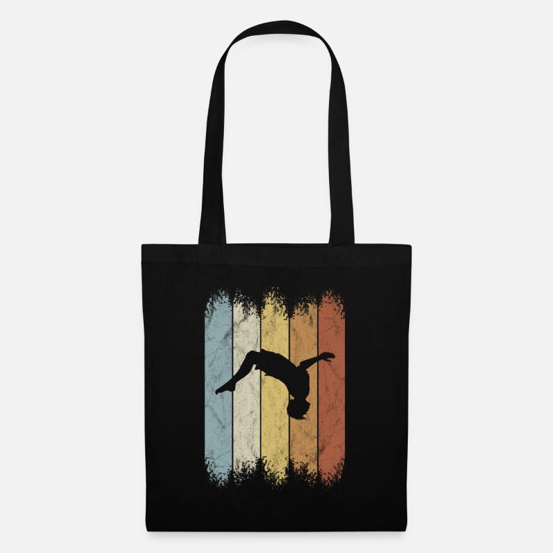 Retro Salto BackFlip Parkour Freerunner Silhouette - Stoffbeutel - Schwarz
