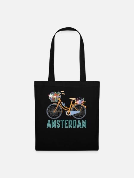 Amsterdam Fahrrad AMS Damenrad mit Blumen - Stoffbeutel - Schwarz