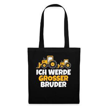 Traktor Bruder Trecker Baby Geschwister Geschenk - Stoffbeutel - Schwarz - Vorne
