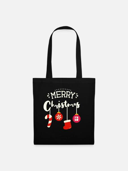 Merry Christmas Fröhliche Weihnachten - Stoffbeutel - Schwarz
